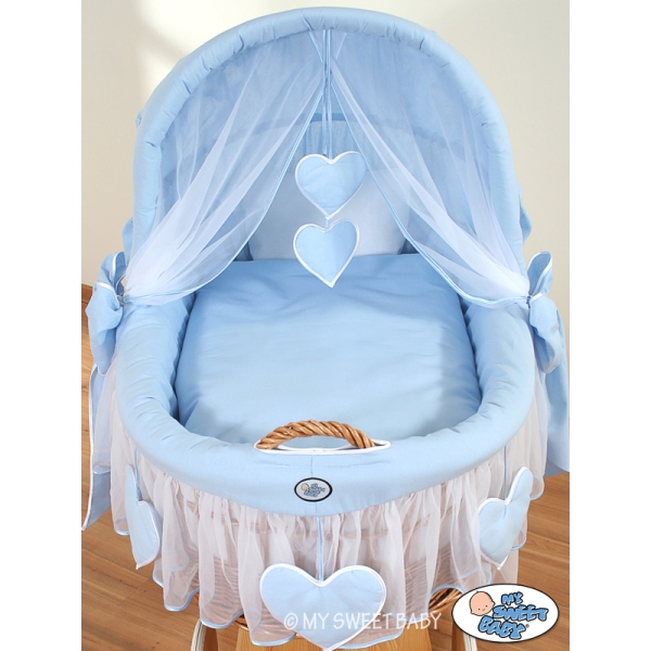 Culla con Cappottina Ruote Biancheria Set Blu Amelia