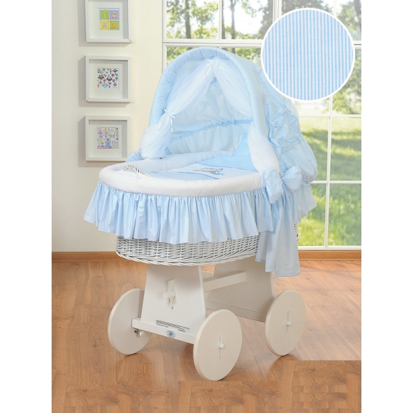 Culla con Cappottina Ruote Biancheria Set Blu Luca