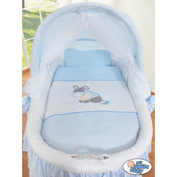 Culla con Cappottina Ruote Biancheria Set Blu Luca