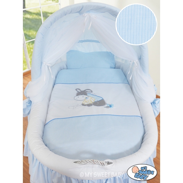 Culla con Cappottina Ruote Biancheria Set Blu Luca