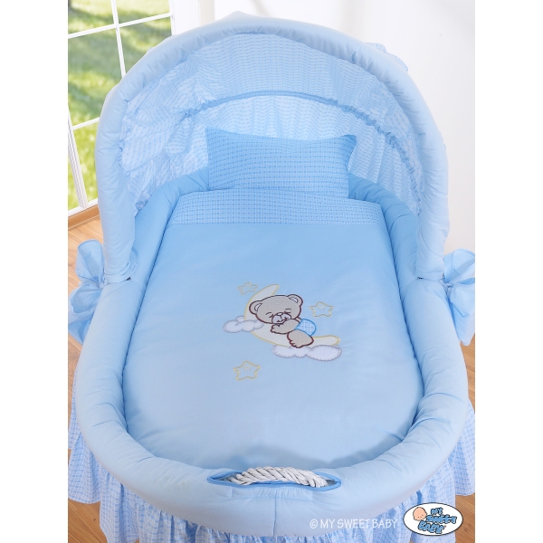 Culla con Cappottina Ruote Biancheria Set Blu Notte
