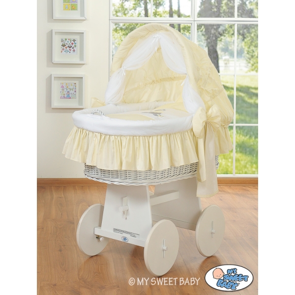 Culla con Cappottina Ruote Biancheria Set Creme Luca