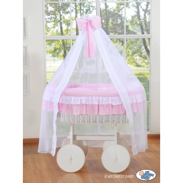 Culla con Velo Ruote Grandi Deluxe Rosa Bella