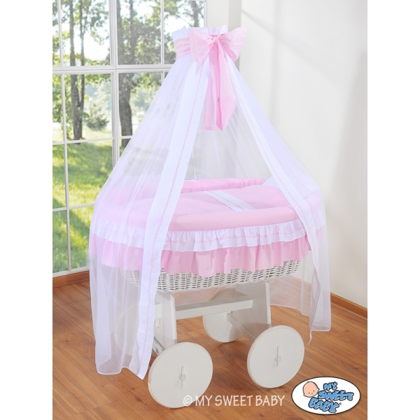 Culla con Velo Ruote Grandi Deluxe Rosa Bella