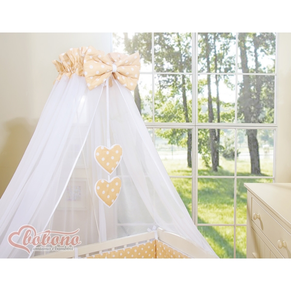 Culla da Agganciare al Letto Matrimoniale Completa Beige Pois Bianchi Cuori