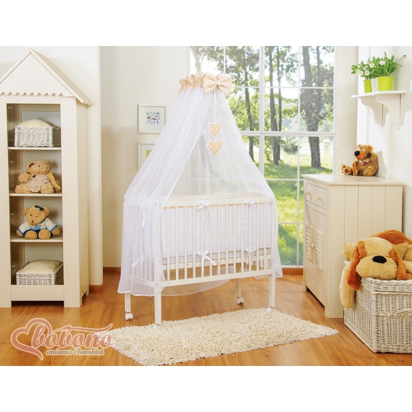 Culla da Agganciare al Letto Matrimoniale Completa Beige Pois Bianchi Cuori