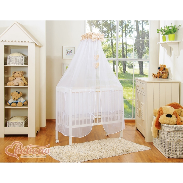 Culla da Agganciare al Letto Matrimoniale Completa Beige Pois Bianchi Cuori