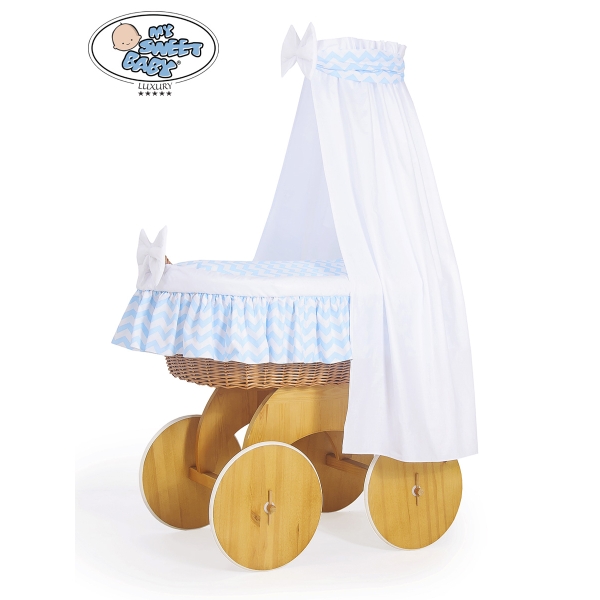 Culla di Vimini con Baldacchino Blu Chevron Hanna