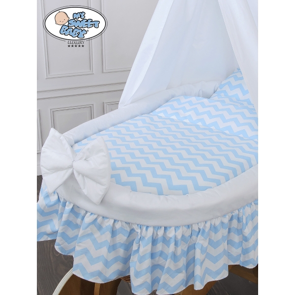 Culla di Vimini con Baldacchino Blu Chevron Hanna