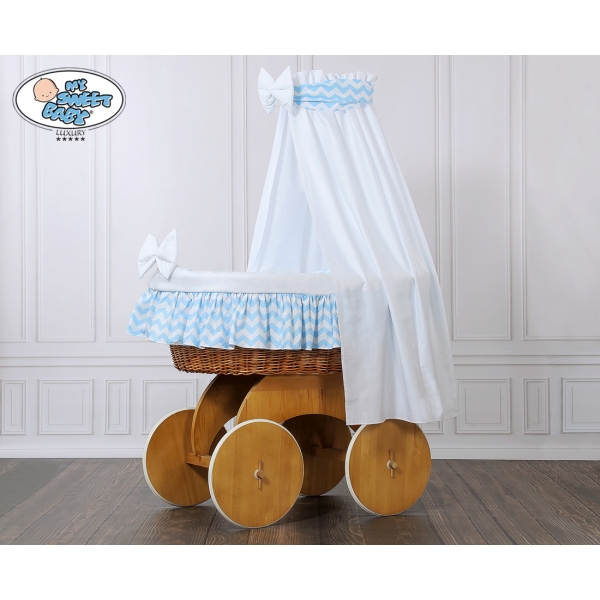 Culla di Vimini con Baldacchino Blu Chevron Hanna