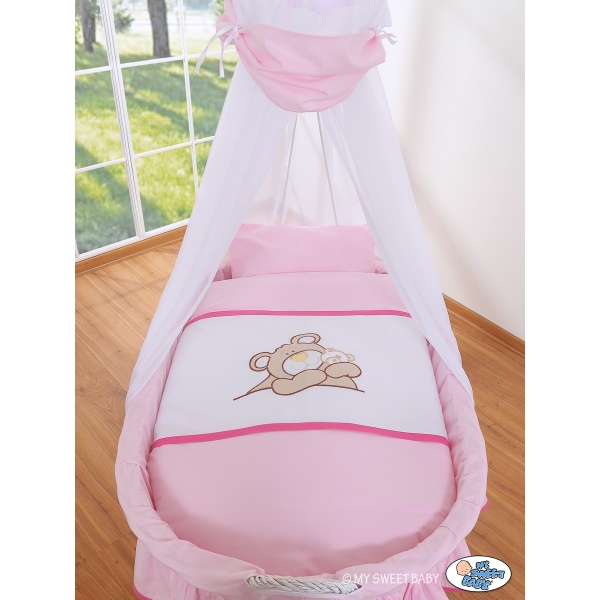 Culla di Vimini con Baldacchino Rosa Barnaba