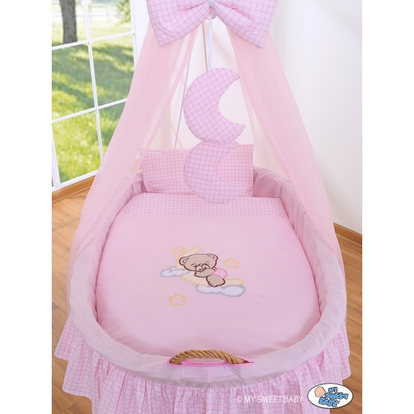 Culla di Vimini con Baldacchino Rosa Notte