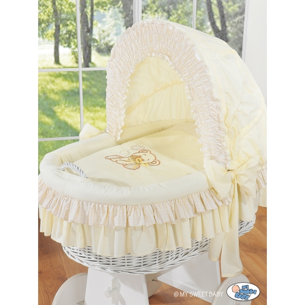 Culla di Vimini con Cappotta per Bambini Creme Nastro