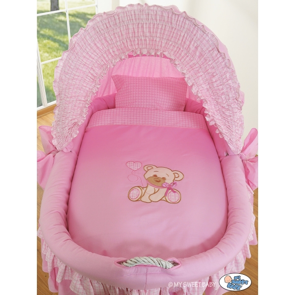 Culla di Vimini con Cappotta per Bambini Rosa Nastro
