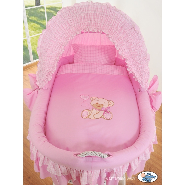 Culla di Vimini con Cappotta per Bambini Rosa Nastro