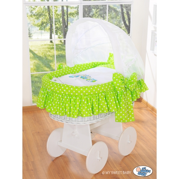 Culla di Vimini con Cappotta per Bambini Verde Gufi