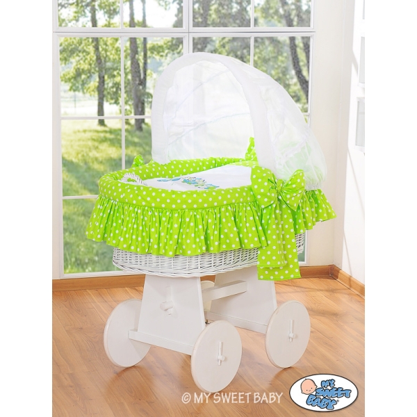 Culla di Vimini con Cappotta per Bambini Verde Gufi