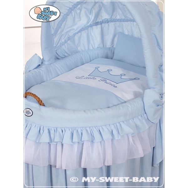 Culla in Vimini con Cappottina e Ruote Blu Little Prince/Princess