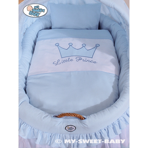 Culla in Vimini con Cappottina e Ruote Blu Little Prince/Princess