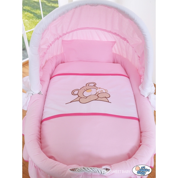 Culla in Vimini con Cappottina e Ruote Rosa Barnaba