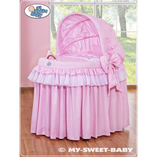 Culla in Vimini con Cappottina e Ruote Rosa Little Princess