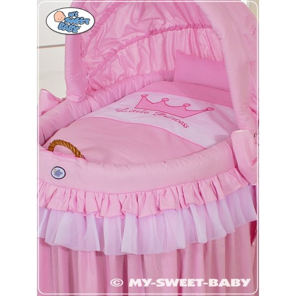 Culla in Vimini con Cappottina e Ruote Rosa Little Princess