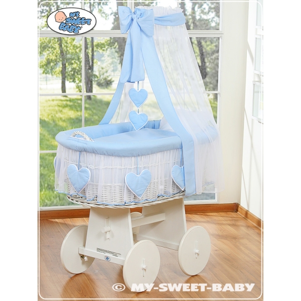 Culla in Vimini con Drappo e Ruote Blu Amelia