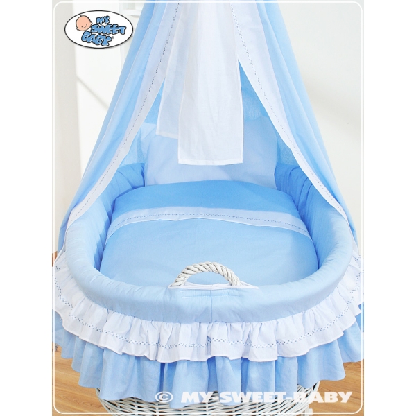 Culla in Vimini con Drappo e Ruote Blu Bella