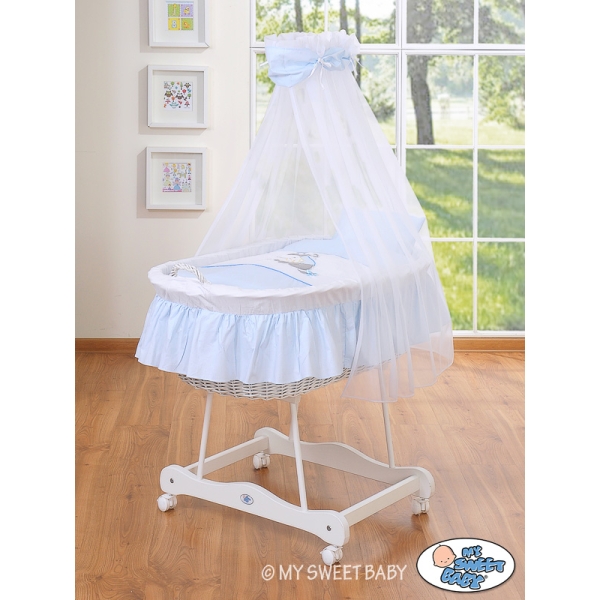 Culla in Vimini con Velo Blu Luca