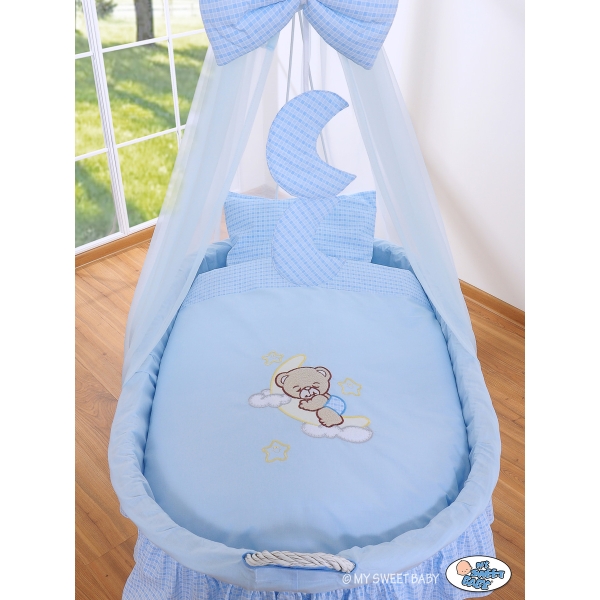 Culla in Vimini con Velo Blu Notte