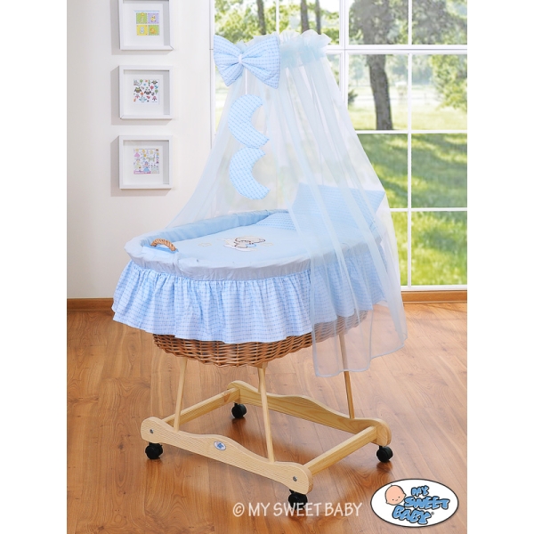 Culla in Vimini con Velo Blu Notte