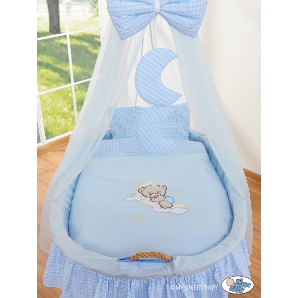 Culla in Vimini con Velo Blu Notte