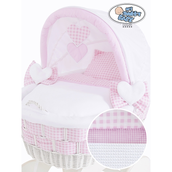 Bianco legno culla vimini biancheria rosa bianco