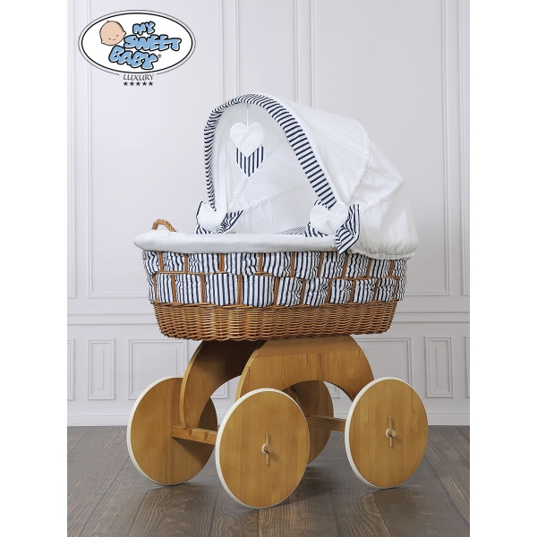 Culla in Vimini e Legno con Cappottina Marina Cuori
