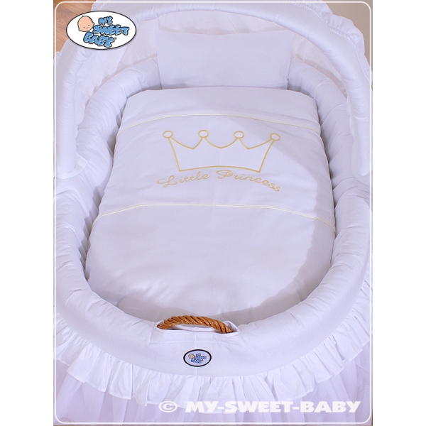 Culla in Vimini per Neonato Set di Biancheria Bianca Little Prince/Princess