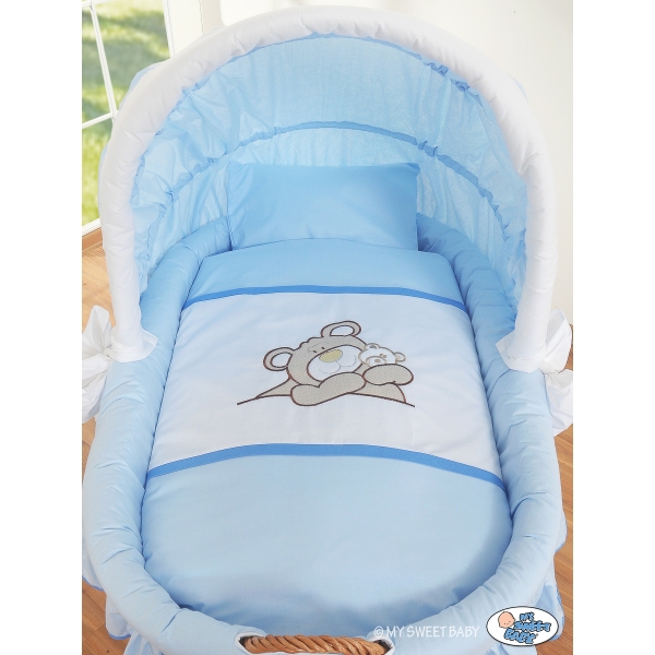 Culla in Vimini per Neonato Set di Biancheria Blu