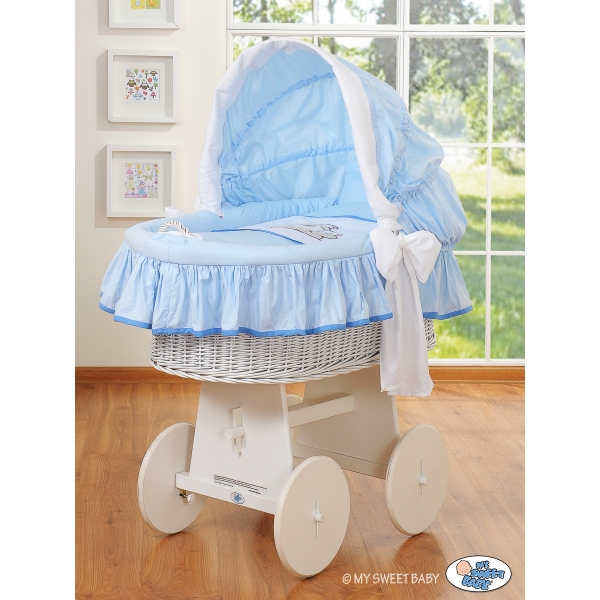 Culla in Vimini per Neonato Set di Biancheria Blu Barnaba