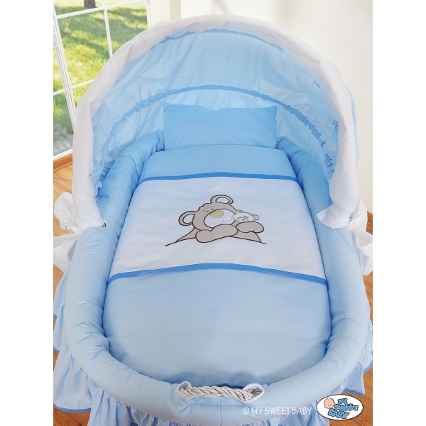 Culla in Vimini per Neonato Set di Biancheria Blu Barnaba