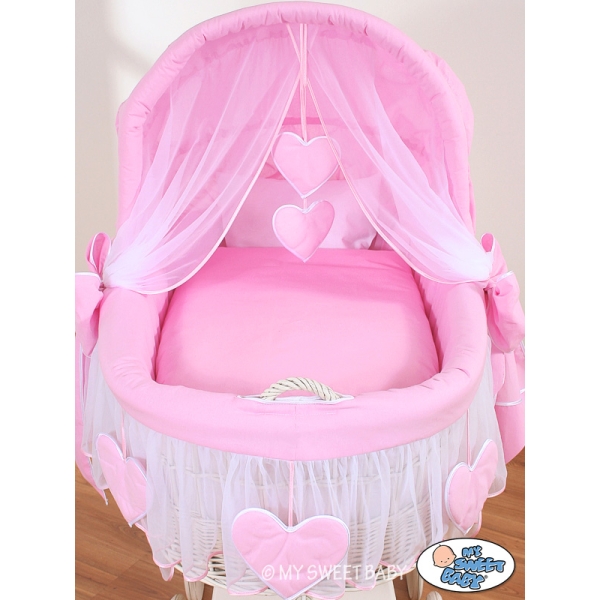 Culla in Vimini per Neonato Set di Biancheria Rosa Amelia
