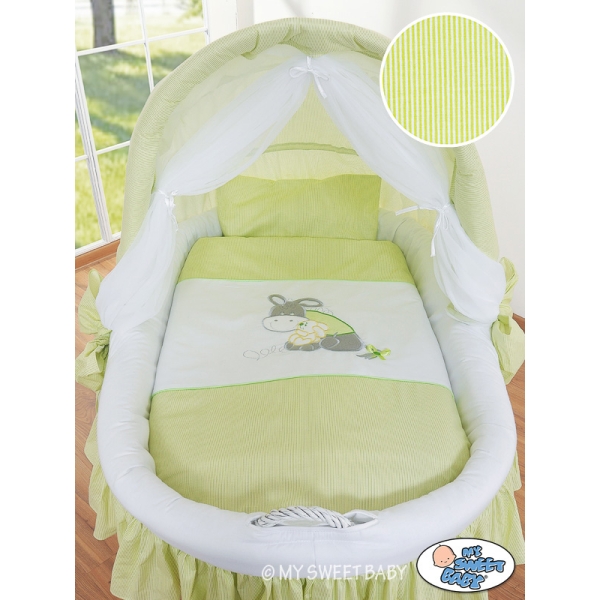Culla in Vimini per Neonato Set di Biancheria Verde Luca