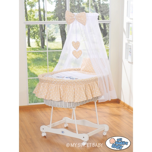 Culla Neonato Rotelle e Baldacchino Beige Gufi