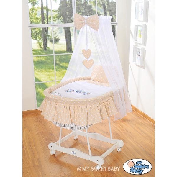 Culla Neonato Rotelle e Baldacchino Beige Gufi