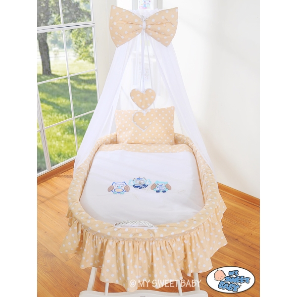 Culla Neonato Rotelle e Baldacchino Beige Gufi