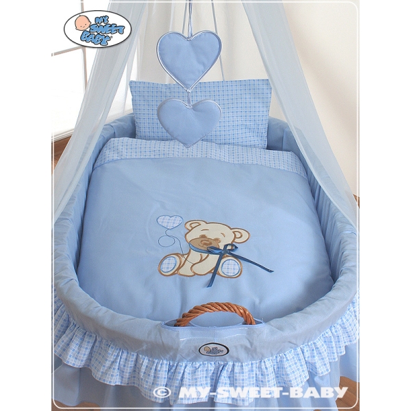 Culla Neonato Rotelle e Baldacchino Blu Nastro