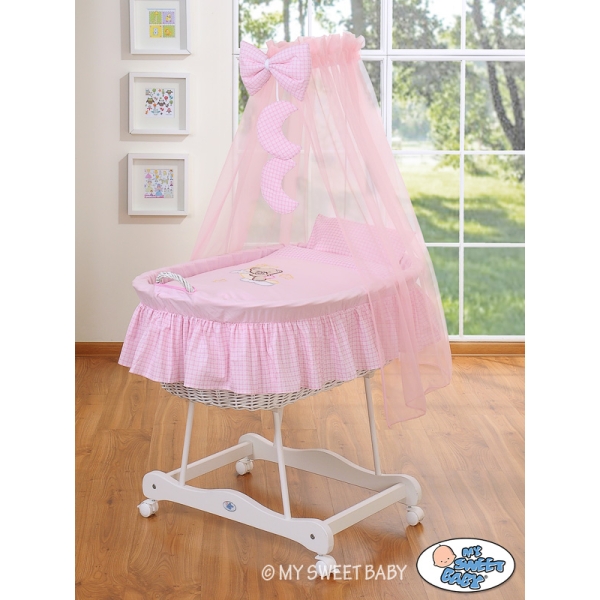 Culla Neonato Rotelle e Baldacchino Rosa Notte
