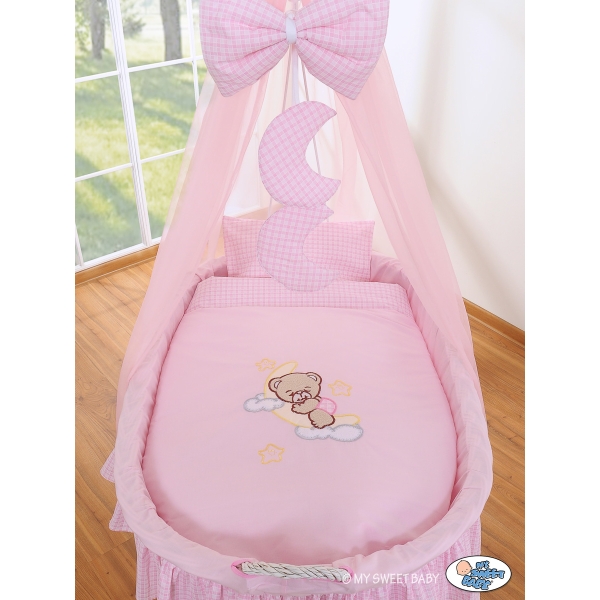 Culla Neonato Rotelle e Baldacchino Rosa Notte