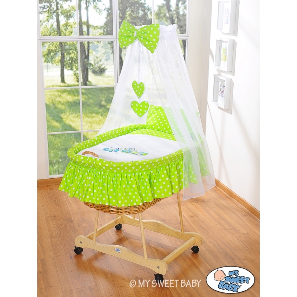 Culla Neonato Rotelle e Baldacchino Verde Gufi