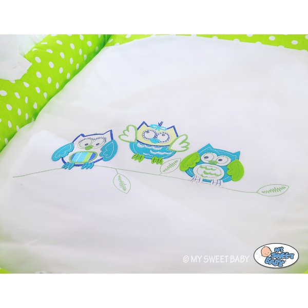 Culla Neonato Rotelle e Baldacchino Verde Gufi