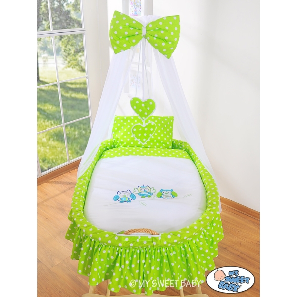 Culla Neonato Rotelle e Baldacchino Verde Gufi