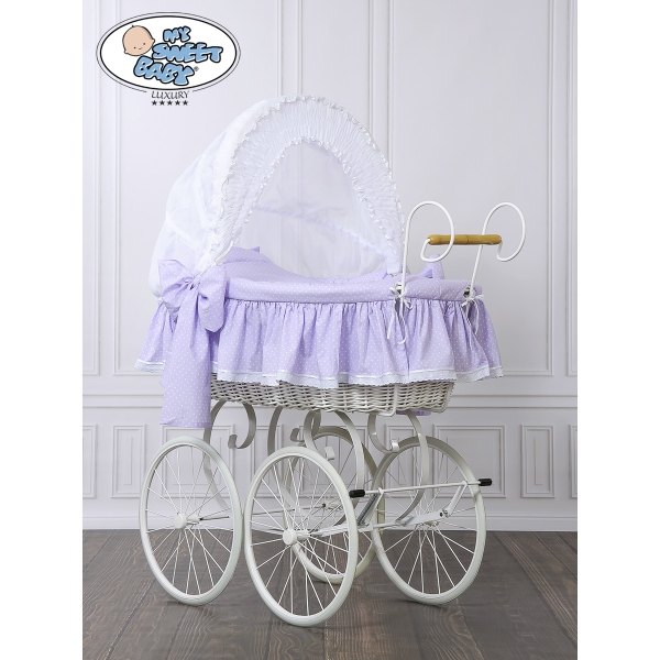 Culla Neonato Stile Vintage Retrò Vimini Bianca Lilla Cristina